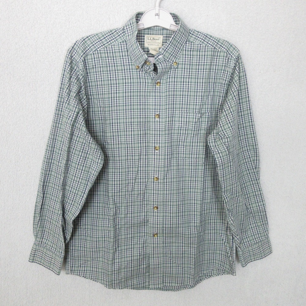 LL Bean Plaid Button Down Mens Small Green Excellent Traditional Fit Cotton